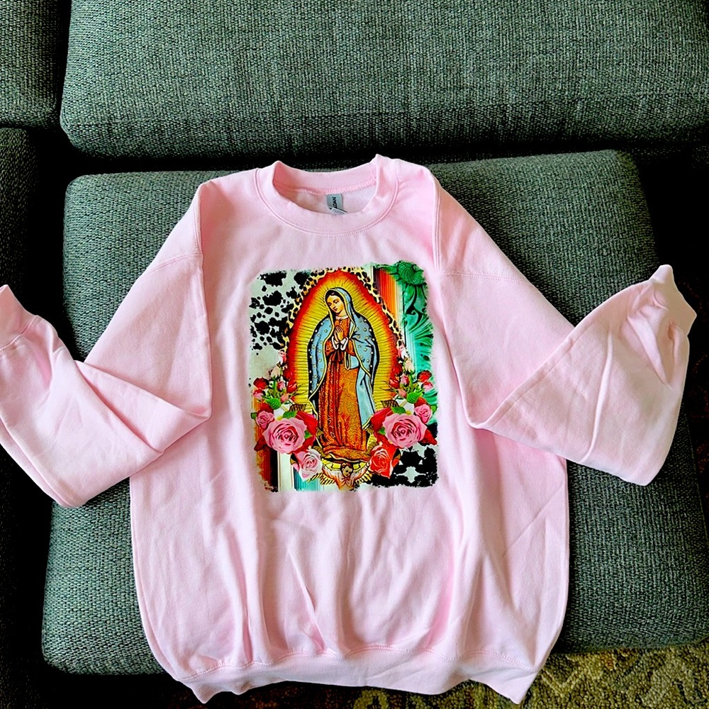 Pink Virgin Mary sweatshirt